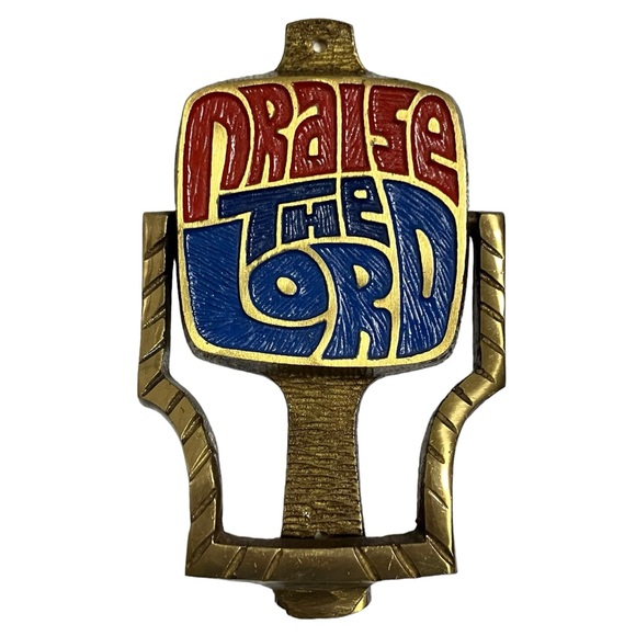 Rare 1960's Praise The Lord Terra Sancta Guild Brass Door Knocker - Picture 3 of 6
